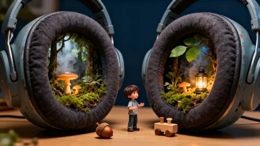 Headphones with Tiny Glowing Forests and Child