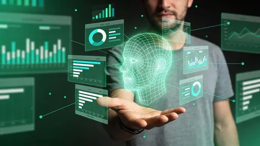 Holographic human head above open palm