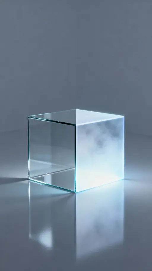 Holographic split-half cube on reflective surface