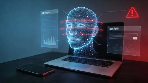 Holographic wireframe face above devices