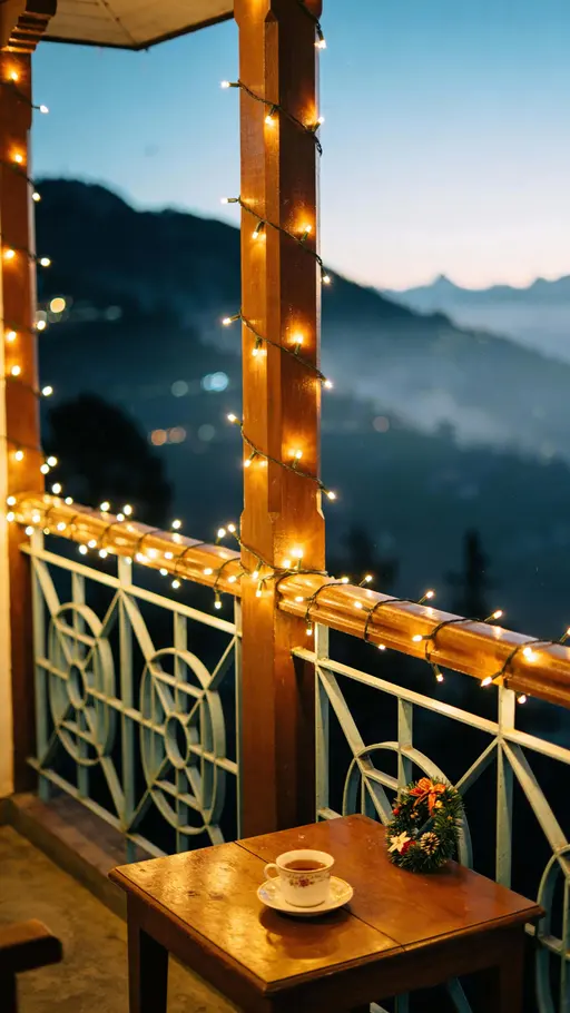 Homestay balcony in Darjeeling winter night