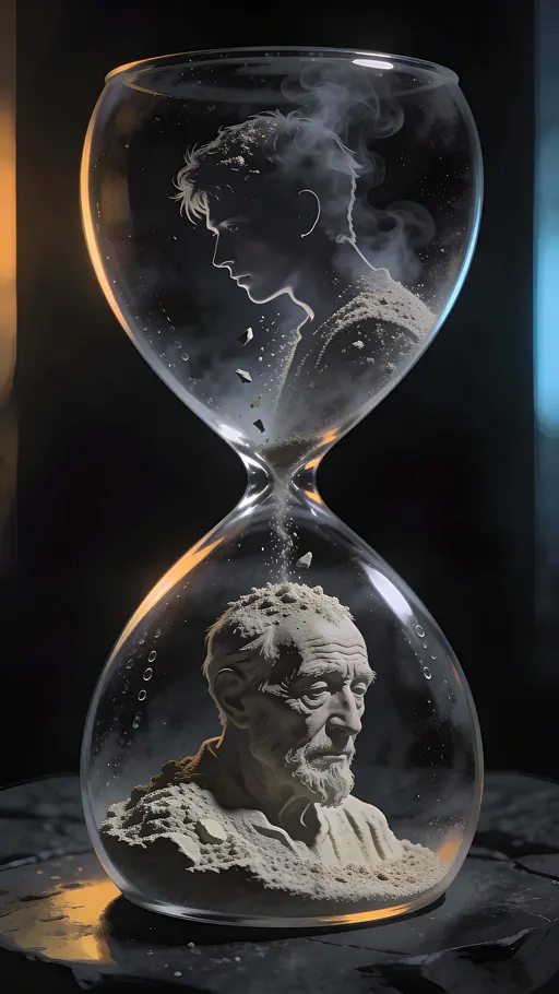 Hourglass Showing Youth to Old Age, cinematic