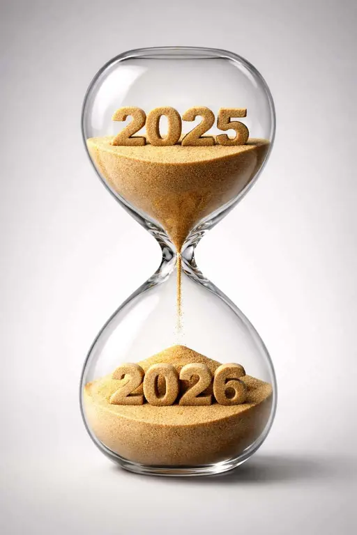 Hourglass Time Transition 2025 to 2026