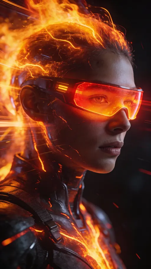 Human figure with fiery plasma visor portrait