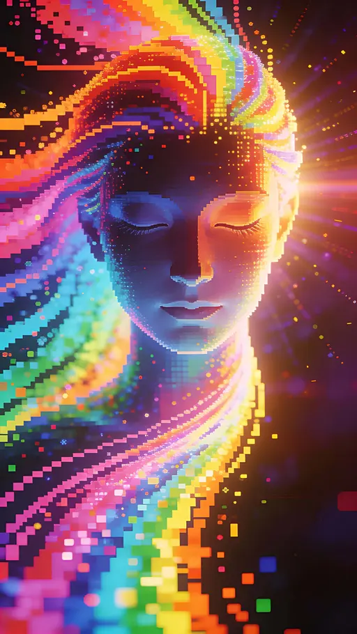 Human head of radiant particles