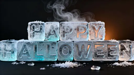 Ice-carved HAPPY HALLOWEEN slabs