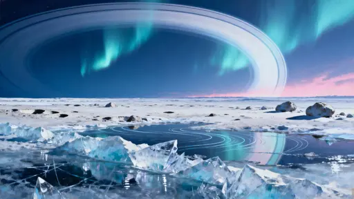 Icy Ringed Exoplanet Horizon with Auroras