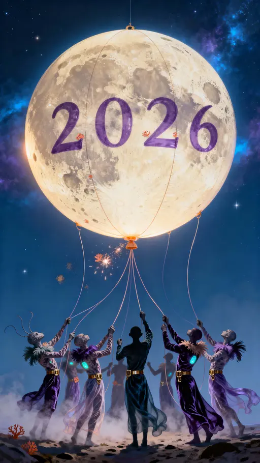 Inflating Moon with Creatures surreal dreamlike