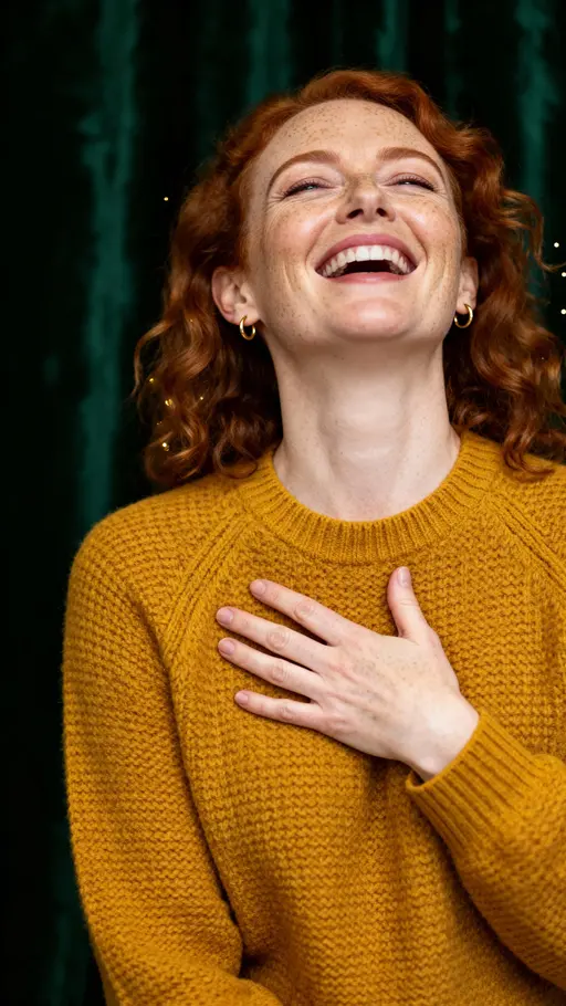 Irish woman laughing portrait in studio