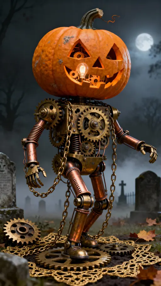 Jack-o'-lantern Steampunk in Victorian Attire.