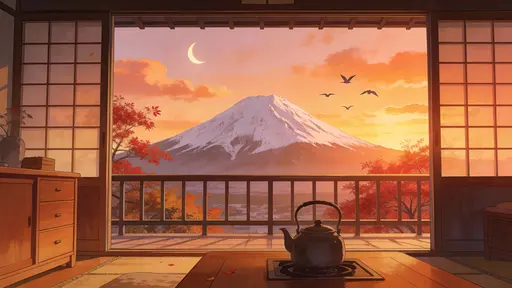 Japanese room framing snow-capped mountain