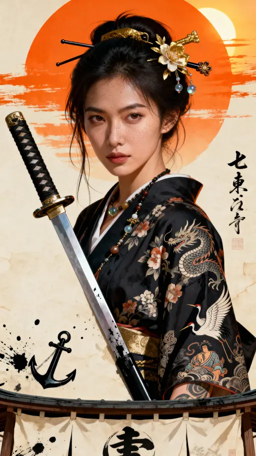 Japanese Warrior Woman Portrait Poster