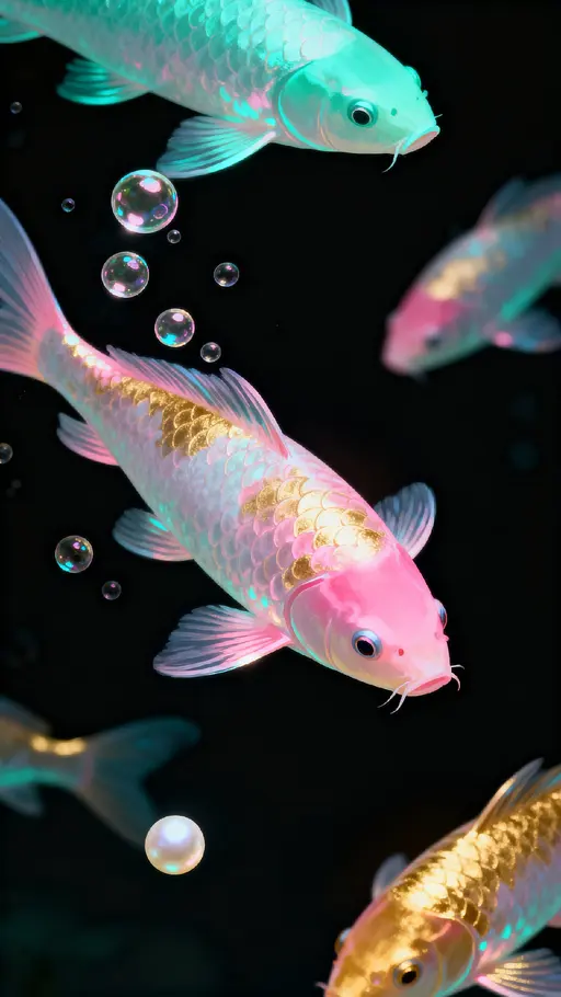 Koi fish floating in zero gravity