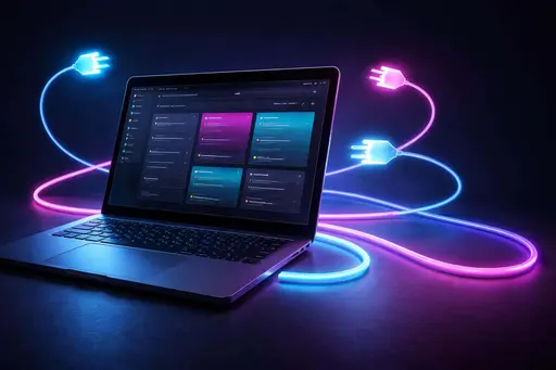 Laptop 3D neon workspace render