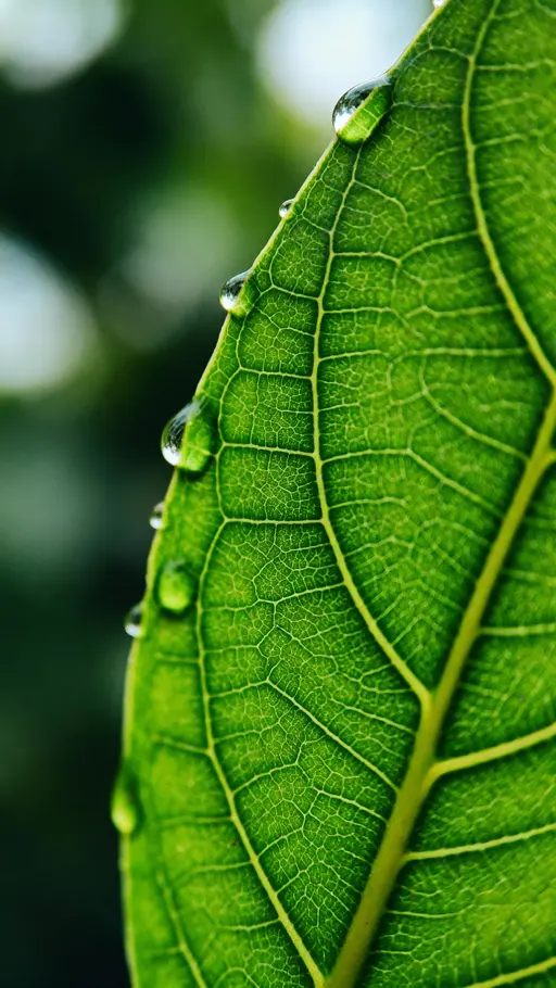 Leaf macro with dew and bokeh