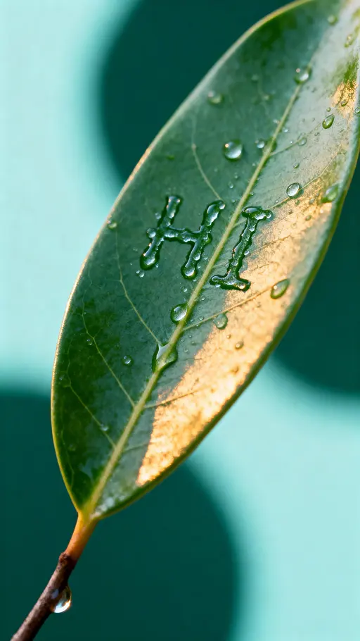 Leaf with dew-written HI greeting