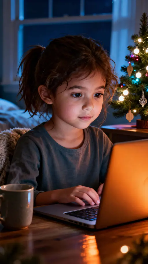 Little girl portrait, cozy nocturnal mood