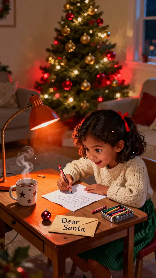 Little girl writing to Santa, cozy