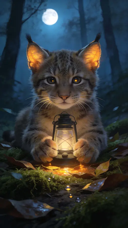 Lynx Cub Lantern Photoreal Calm Night