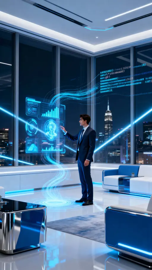 Man with holographic AI interface