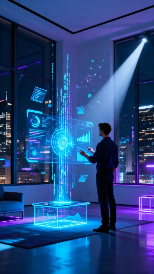 Man with holographic AI interface