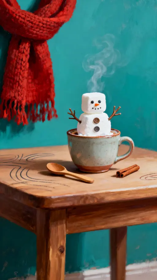 Marshmallow Snowman in Ceramic Cup Portrait