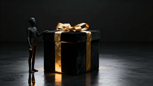 Matte-black figure with gift box