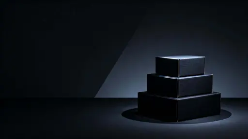 Matte-black stepped box tower in ultra-wide frame