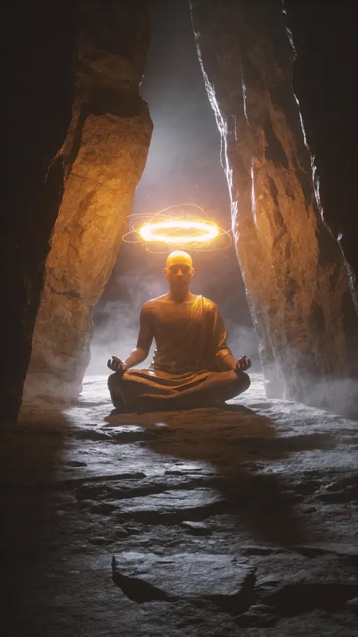 Meditating Figure in a Dark Cave