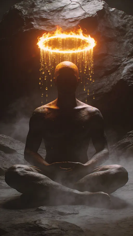 Meditating Human Figure in Dark Cavern