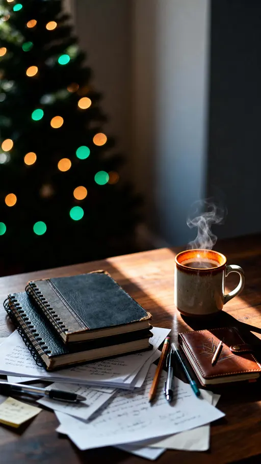 Messy Desk with Holiday Warmth