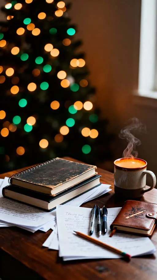 Messy Desk with Holiday Warmth