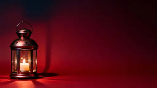 Metal Lantern on Crimson Background
