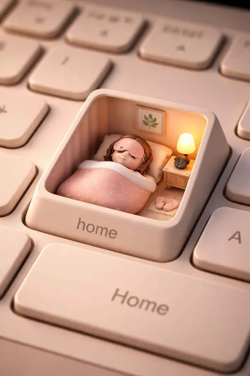 Miniature Bedroom Built Into Keyboard 3D Render