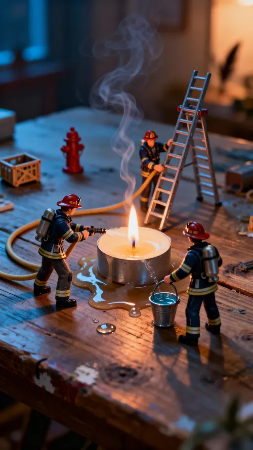 Miniature Firefighter Toy Crew at Candle
