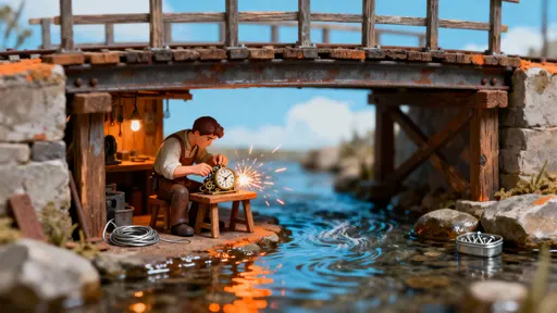 Miniature Repair Shop Under Bridge