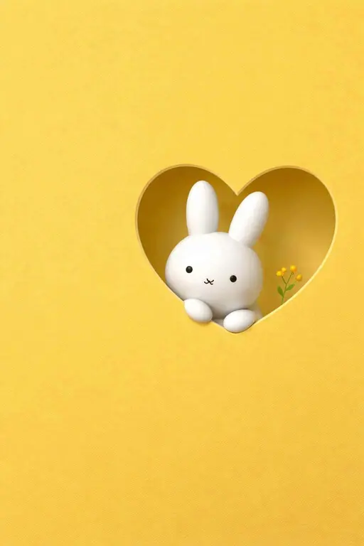 Minimalist White Rabbit peeking through Heart Cutout 3D Render