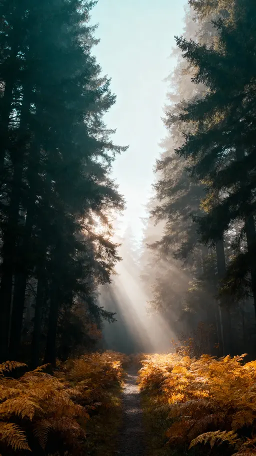 Misty Morning Pines in Autumn