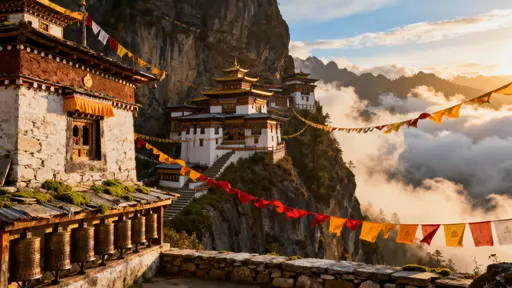 Monastery on Himalayan Cliff at Sunrise