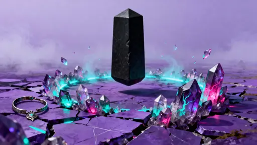 Monolith Among Violet Crystal Shards in Void