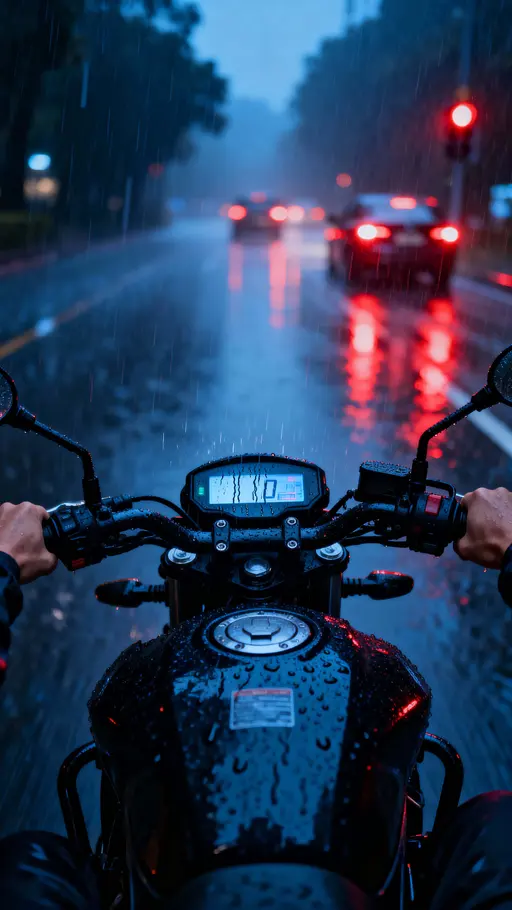 Motorcycle nighttime POV in heavy rain