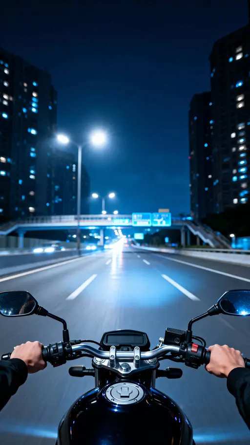 Motorcycle POV at Night Expressway