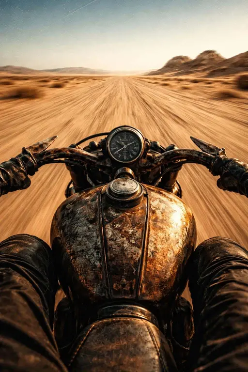motorcycle POV desert ride photograph