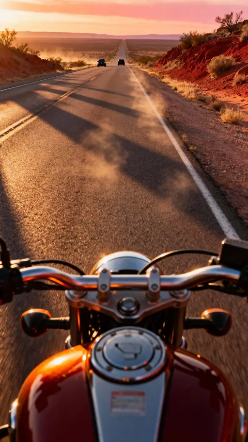 Motorcycle POV on Desert Highway