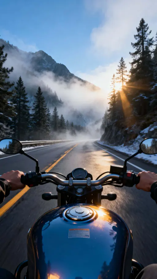 Motorcycle POV on mountain highway
