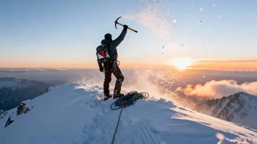 Mountaineer Raising Axe at Summit