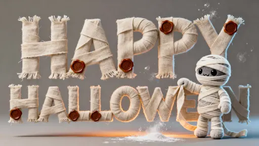 Mummy-Wrapped Halloween Lettering Playful Scene