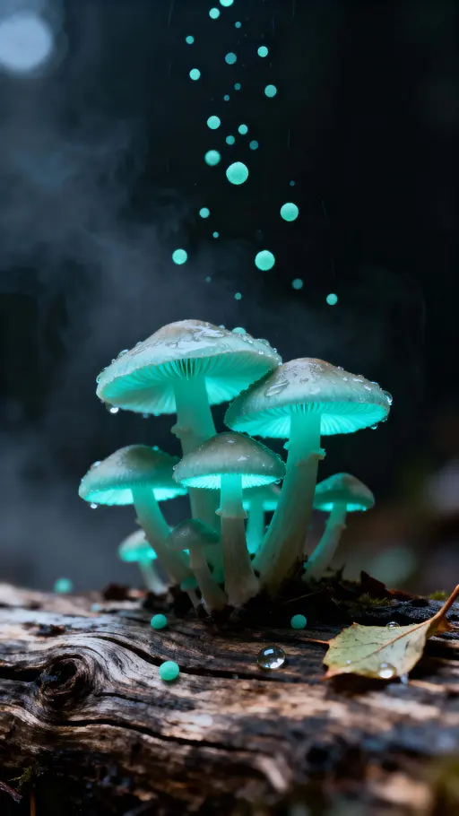Mushrooms on driftwood macro
