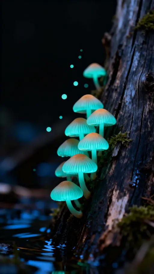 Mushrooms on Driftwood Vertical Macro Study