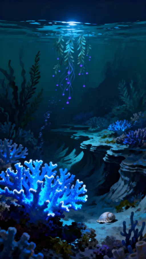 Neon Blue Coral Reef Night Shot